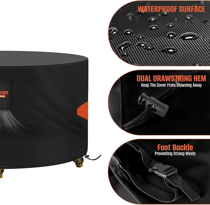 Kovshuiwe 62" Dia x 28" H Round Patio Furniture Cover, 600D Oxford Fabric | Heavy Duty Waterproof 600D Oxford Fabric Outdoor Lawn Patio Table Covers