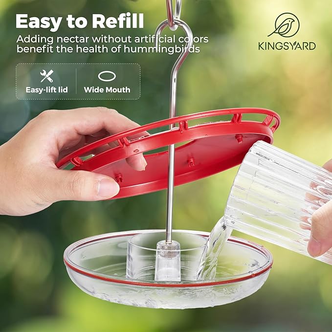 Kingsyard 16 OZ Saucer Hummingbird Feeders for Outdoors Hanging, 6 Bee Proof Feeding Ports Humming Nectar Bird Feeder, Ant Moat Easy to Refill & Clean Leak-Proof, Garden Décor Gifts for Women Mom