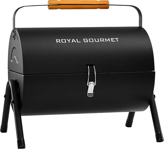 Royal Gourmet CC1015W Portable Charcoal Grill, 147 sq. in. Cooking Grid, Wooden Handle, Tabletop BBQ Grill for Outdoor Barbecue, Camping, Picnic, Backyard, Patio, Black