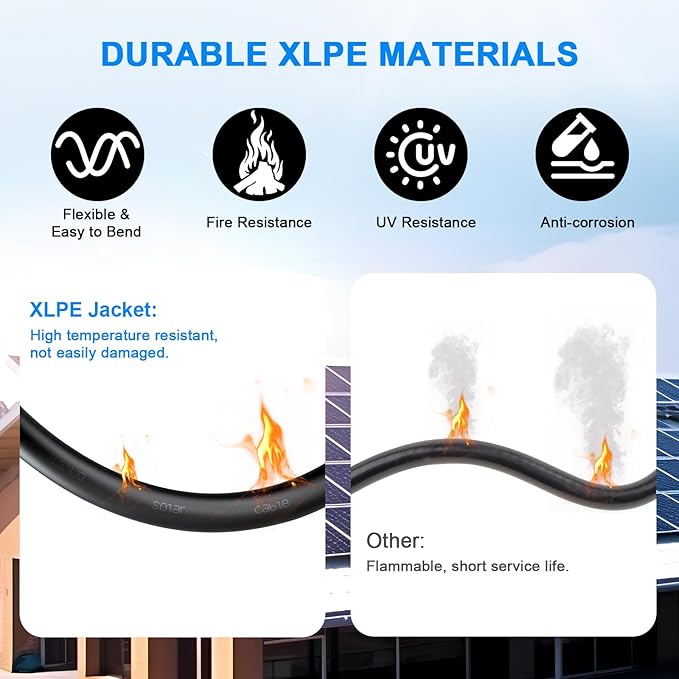XRDS -RF 10AWG Solar Wire 6mm², 2 Pack 100FT Red & Black Solar Panel Cable, 84 Strands Tinned Copper, XLPE Insulated Outdoor Wire for PV Systems, Inverter, Battery, RV, Car, Boat – Fire & UV Resistant