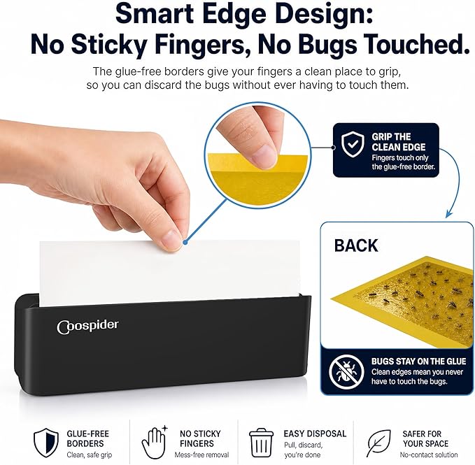 UV Fruit Fly & Gnat Trap Indoor, Fungus Gnat Trap for Houseplants, Wall-Mounted Fly Light Trap with 5 Sticky Glue Boards, Quiet No-Zap Bug Catcher for Kitchen, Living Room, Bedroom