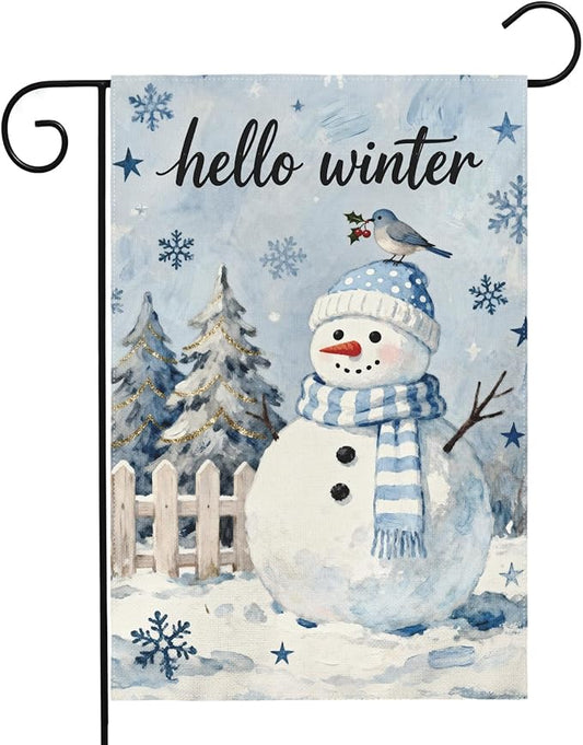 Winter Snowman Garden Flag 12x18 Inch Christmas Tree Snowflake Cardinal Hello Holiday Decorative Yard Flags for Outside Double Sided Seasonal Outdoor Home Farmhouse Decoration Porch New Year Decor