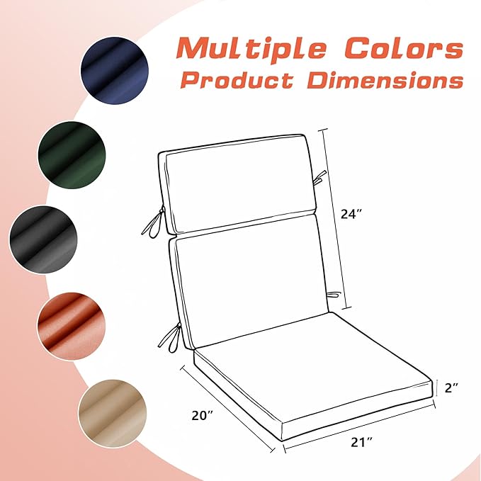 High Back Patio Chair Cushions, 21x20 Waterproof & Fade-Resistant Outdoor Dining Chair Cushions, Indoor/Outdoor High Back Cushion, Seat Pad for Glider and Lawn Chair, Spice