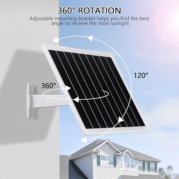 8W Solar Panel for Security Camera,Waterproof Outdoor Solar Charger with DC&Micro USB&USB-C Port for Ring/Eufy/Wyze Rechargeable Battery Camera, 9.5ft Cable, 360° Adjustable Bracket