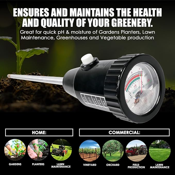 2-in-1 Digital Soil pH & Moisture Meter - 295mm Long Electrode, Test Kit for Indoor & Outdoor Plants, Garden, Lawn, Farm