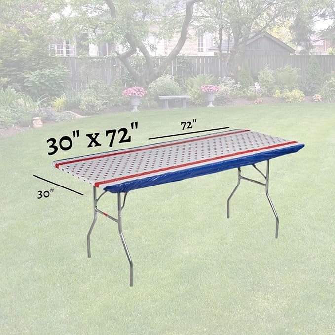 Kwik-Covers 6' Rectangle Plastic Table Covers 30" x 72", Bundle of 5 (Patriotic)