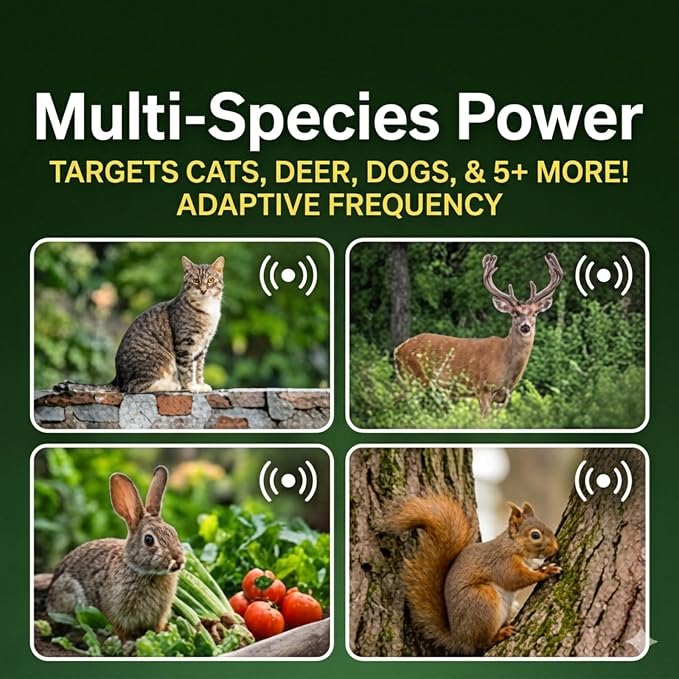 2026 Solar Ultrasonic Animal Repeller Outdoor,Deer Repellent Devices Waterproof with Flashing Light & USB Charging,Motion Activated Deterrent for Stray Cats,Dogs,Squirrels,Rabbits,Racoons for Garden