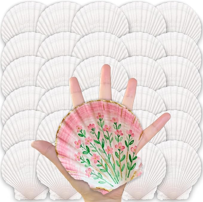 ReePlan 30PCS Large Scallop Shells for Crafts, 4-5 Inch Natural Sea Shells for Decorating, White Seashells Bulk for DIY Crafting, Painting, Baking, Ocean Themed Party Supplies & Decorations