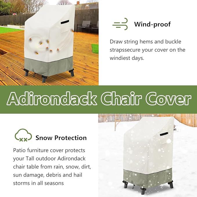 Adirondack Chair Cover 2 Pack, Heavy Duty Waterproof Outdoor Patio Chair Cover (30 W x 32 D x 46 H inches) Beige