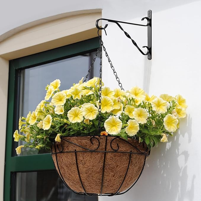 AMAGABELI GARDEN & HOME 2 Pack Hanging Plant Brackets Outdoor 10 inch Metal Fence Wall Plant Hanger Hooks for Hanging Flower Baskets Bird Feeders Lanterns Wind Chimes Rust-Resistant Black