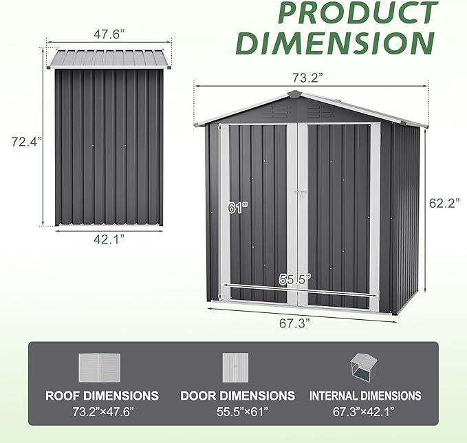 KEIKI Storage Shed 6x4 FT, Small Metal Tool Shed for Outdoor Storage, Galvanized Steel Garden Shed with Lockable Doors for Patio, Backyard, Lawn, Dark Grey