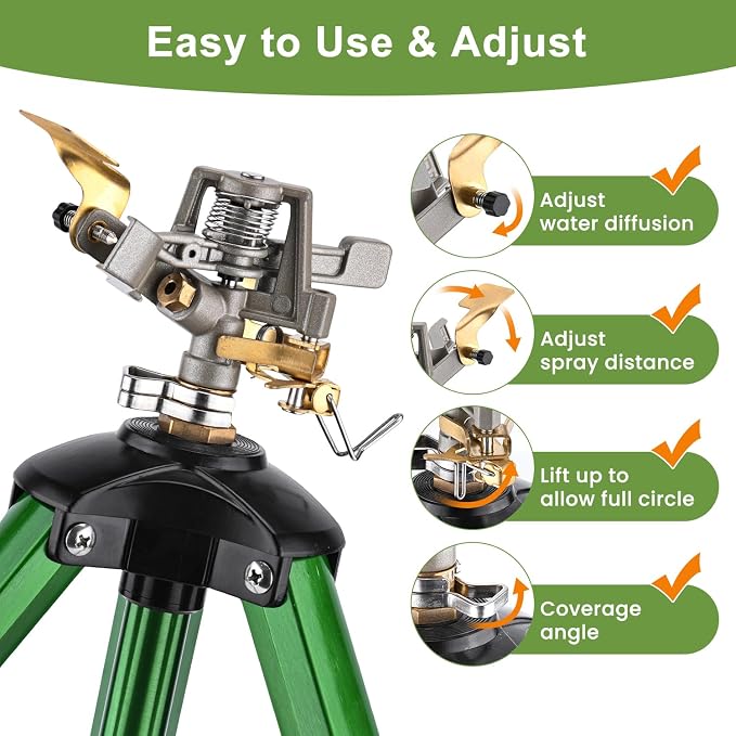 Pattiumo Sprinklers for Yard, 360° Tripod Sprinklers for Yard Large Area, 3/4" Connector Lawn Sprinkler, Adjustable Height 16-37”, Water Sprinkler for Lawn/Garden/Patio, 1Pack