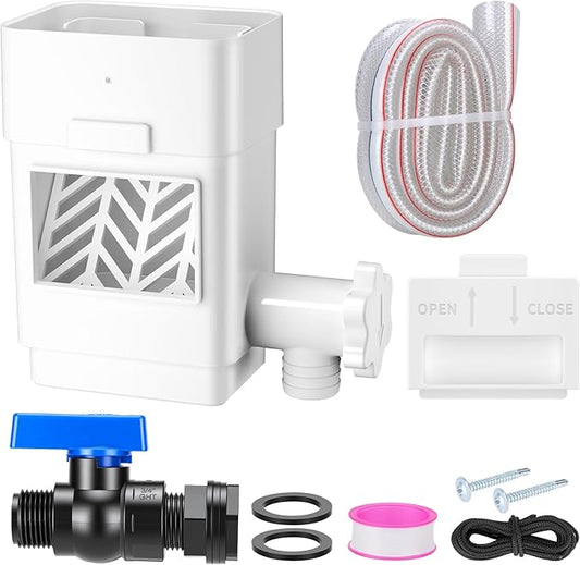 2026 Upgraded Rain Barrel Diverter Kit, Rainwater Collection System with Built-in Filter Screen, Fits 2x3 or 3x4 inch Standard Downspout, Includes 3/4’’ GHT Rain Barrel Spigot, 39.37’’ Hose, White