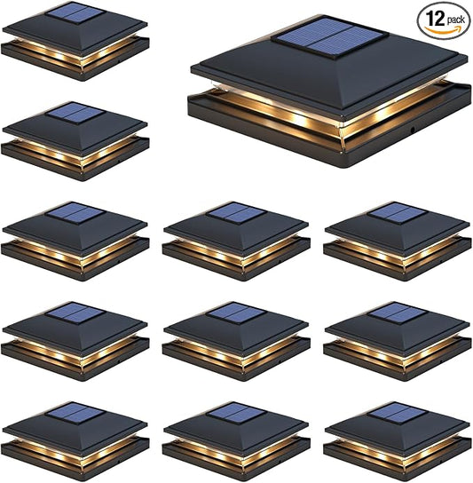 APONUO 12 Pack Fence Post Solar Lights, 2 Modes(Warm/Cool Light) Outdoor Waterproof 4x4 Post Solar Lights, Solar Powered Garden, Patio, Deck Decor for 4x4, 5x5, 5.5x5.5 Wood & Vinyl Posts, Black