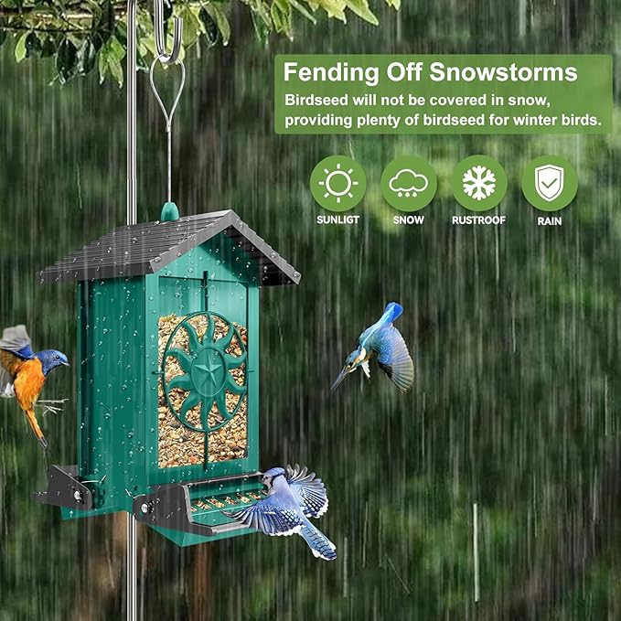 Squirrel Proof Bird Feeders for Outdoors with Weight-Activated, 5LB Large Metal Wild Bird Feeders for Cardinals,Blue Jay,Finch, Weatherproof Durable Hanging Bird Feeder for Backyard,Garden (Green)