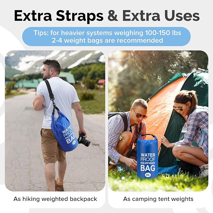 Goovilla Pool Ladder Weights Universal | 2 Pack 10L 500D PVC Waterproof Tear-Resistance Sand Bags for Above Ground Pools Steps | Easy to Fill and Seal with Strong Handle and 2 Straps (Dark Blue)