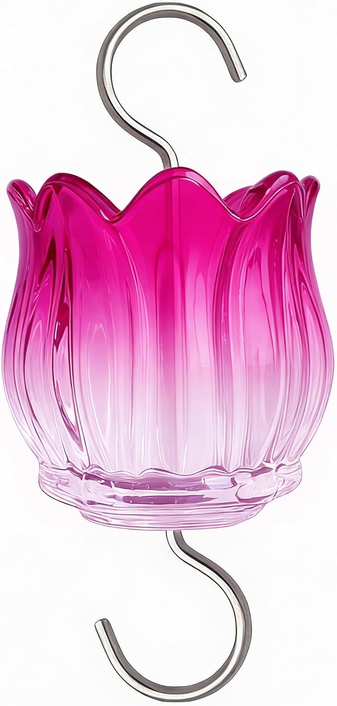 Glass Ant Moat for Hummingbird Feeder - 3 OZ Gradient Fuschia Tulip Insect Guard with Large Capacity