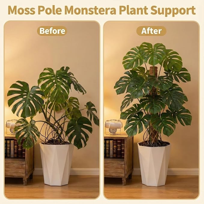 28'' Bendable Moss Poles & 12'' Stackable Coir Plant Sticks for Monstera | 4 Pack Plant Stakes for Indoor Plant, Moss Pole for Climbing Plant Coconut Fiber Holds Moisture, Ideal for Aerial Root Growth