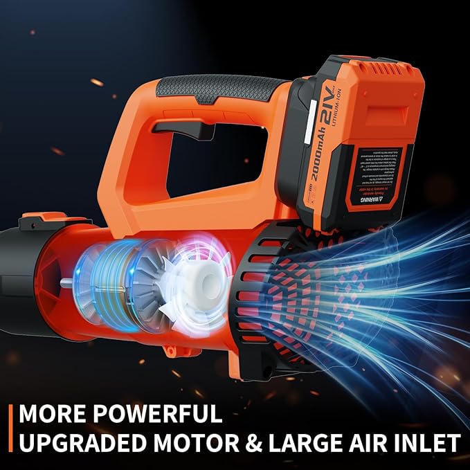 LEAPUL Leaf Blower Cordless, 21V Electric Leaf Blower with 2×2.0Ah Batteries & 1 Fast Charger, Lightweight Battery Powered Blower for Lawn Care, Patio Cleaning