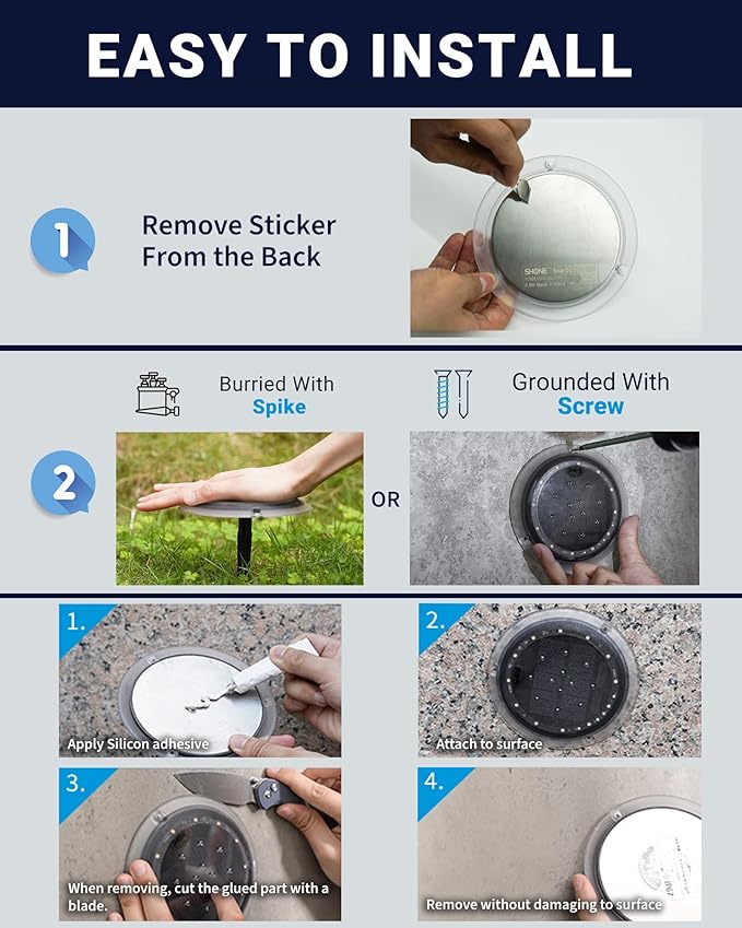 SHONELIGHTING Solar Dock Lights Outdoor Waterproof, Flat Low Profile Disc LED for Deck, Driveway, Ground & Pathway, Anti-Slip & Anti-Trip (Warm White, 6Pack)