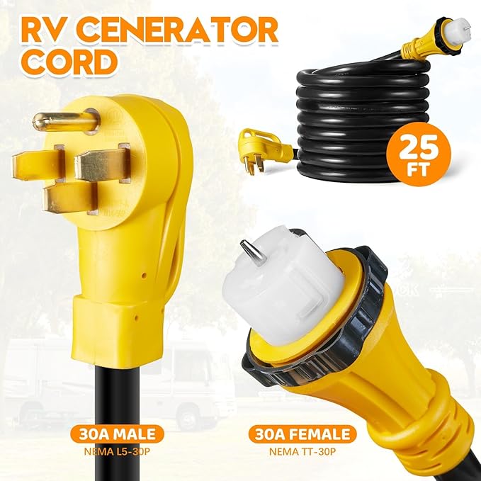 50 Amp Generator Cord 25FT and Power Inlet Box, NEMA 14-50P Male to SS2-50R 125/250V Twist Lock Connector with Pre-Drilled NEMA SS2-50P Generator Inlet Box for Generator to House