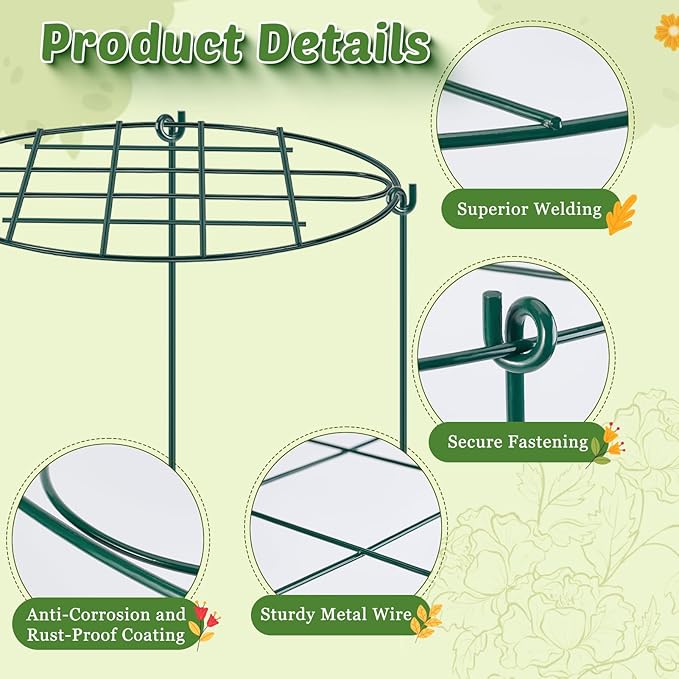 4 Pack 24 x 30 inch Peony Cages and Supports,Metal Grow Through Plant Supports for Outdoor Plants,Flowers Support Rings Top-Heavy Plant Brace Support Hoop for Vegetables,Rose,Tomato,Orchids