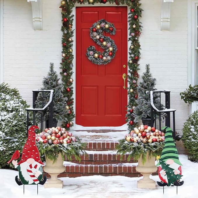 YEAHOME Outdoor Christmas Decorations, 2 Pack Gnomes Decorative Garden Stakes for Christmas Decor, Metal Yard Signs Xmas Decorations for Outside Garden Yard Lawn Porch Holiday Party