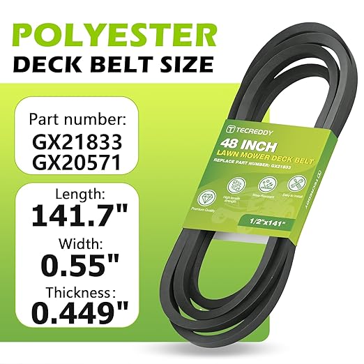 GX21833 48 Inch Mower Deck Belt for John Deere 145 D140 D150 D155 D160 L120 L130 LA130 LA140 LA145 LA155 LA165 Z200 Z255 Z300 Z355E Riding Lawn Mower GX20571, 1/2" X 141"