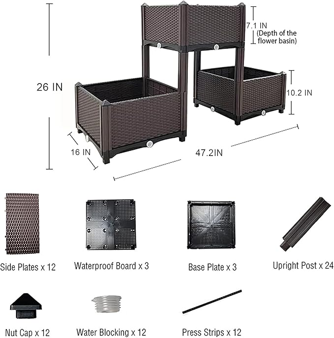 Plastic Elevated Planters for Raised Garden Bed with Legs for Outdoor Plants Box Kits with Drainage Holes for Patio Deck Balcony to Planting Flowers,Vegetables,Tomato and Herbs
