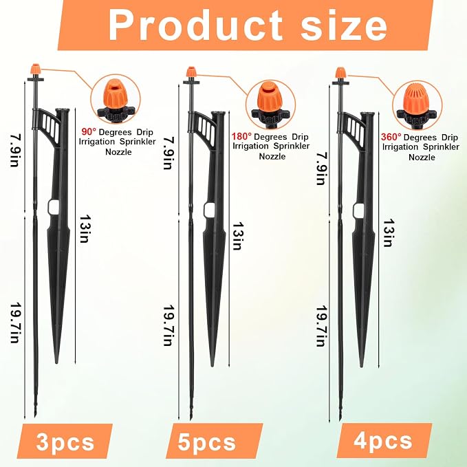 12 Sets 90/180/360° Irrigation Micro Sprinkler Heads with Stake,Drip Sprinkler Heads with 1/4" Irrigation Tubing on Riser Stake,Drip Spray Emitters Sprinkler Stake Assembly for Garden Water System
