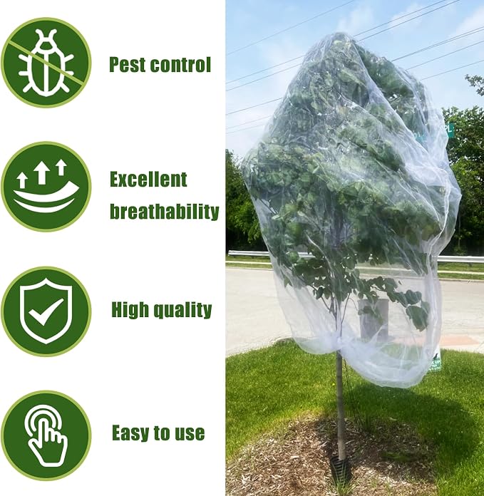 8'x8' Fruit Tree Netting for Squirrels and Birds with Zipper, Large Fruit Tree Covers to Protect Fruit from for Fruit Trees (White)
