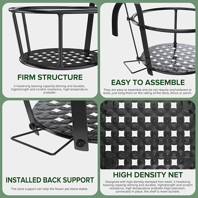 3PCS Railing Planter Holders, Compatible with 1"-2.08" Wide Railings | 3 PCS Railing Hanging Planter Holders, Round Balcony Metal Flower Pot Stand with Base, Easy for Hanging and Moving.