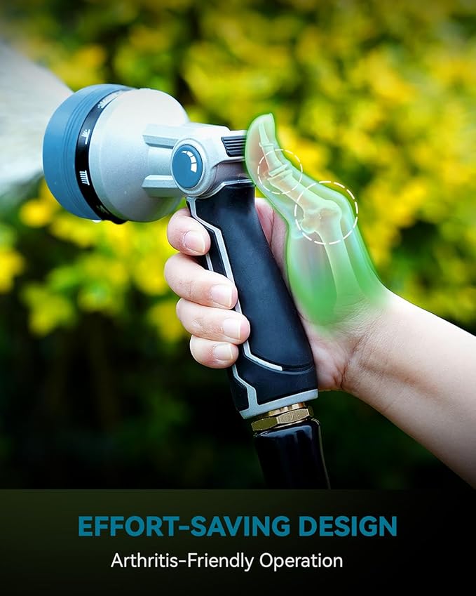 RAINPOINT Full-Metal Garden Hose Nozzle, Heavy Duty Water Hose Nozzle Sprayer With 10 Adjustable Patterns & High Flow,Thumb Control For Flow Adjustment, Ideal For Watering, Washing, Cleaning,Blue