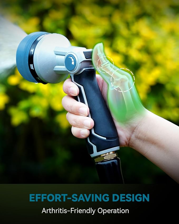 RAINPOINT Full-Metal Garden Hose Nozzle, Heavy Duty Water Hose Nozzle Sprayer With 10 Adjustable Patterns & High Flow,Thumb Control For Flow Adjustment, Ideal For Watering, Washing, Cleaning,Blue-2PCS