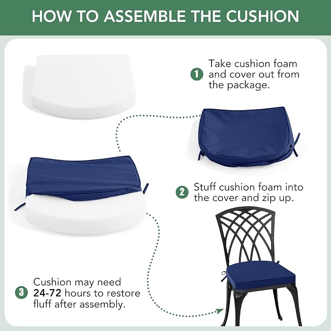 Outdoor Chair Cushions Set of 2: Waterproof & Fade Resistant Patio Furniture Cushions - 17 x 16 x 2 Inch Non Slip Round Corner Seat Cushion Pads with Removable Cover for Garden Yard Lawn, Navy Blue