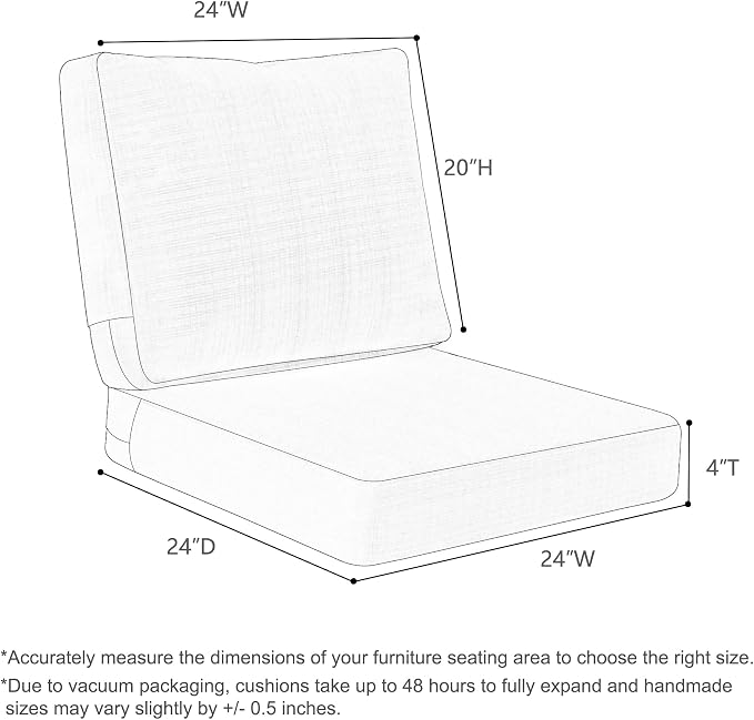 Favoyard Deep Seat Patio Cushions 24 × 24 inch Rainproof & Fadeness Furniture Cushion Set for Outdoor Chair Couch with Polyester-Linen Fabric & Removable Cover, Hidden Zipper and Adjustment Straps
