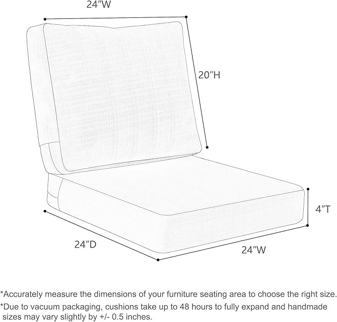 Favoyard Deep Seat Patio Cushions 24 × 24 inch Rainproof & Fadeness Furniture Cushion Set for Outdoor Chair Couch with Polyester-Linen Fabric & Removable Cover, Hidden Zipper and Adjustment Straps