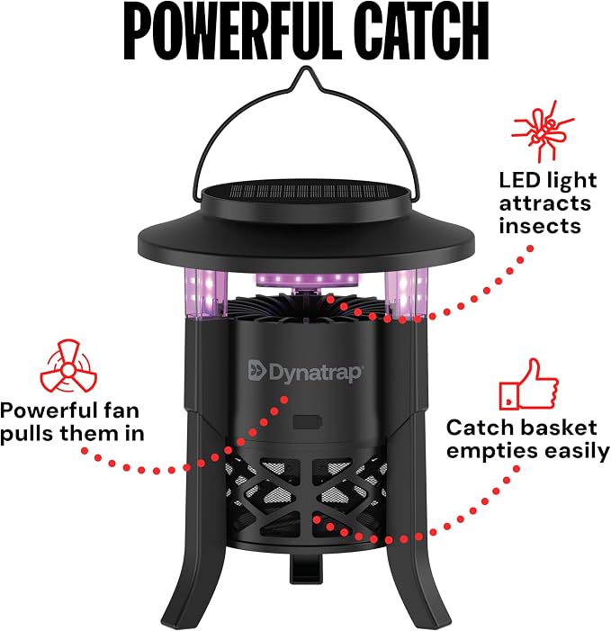 Dynatrap Outdoor Bug Trap 1/4 Acre UV LED Light Mosquito, Fly, Gnat, Moth, Wasp Trap, Chemical-Free Bug Zapper Alternative, Rechargeable and Portable Flying Insect Catcher with Cordless Capability
