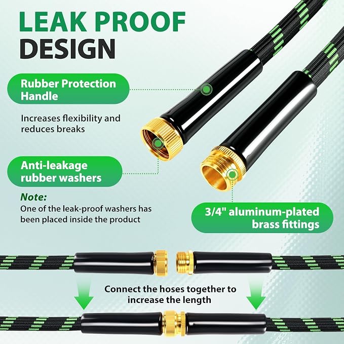 Garden Hose 75 ft Water Hose Flexible Non-Expandable Outdoor Heavy Duty Lightweight Leakproof Kink-free flex Watering Hose Pipe for 3/4 inch Fitting Yard Lawn Outside Car Wash