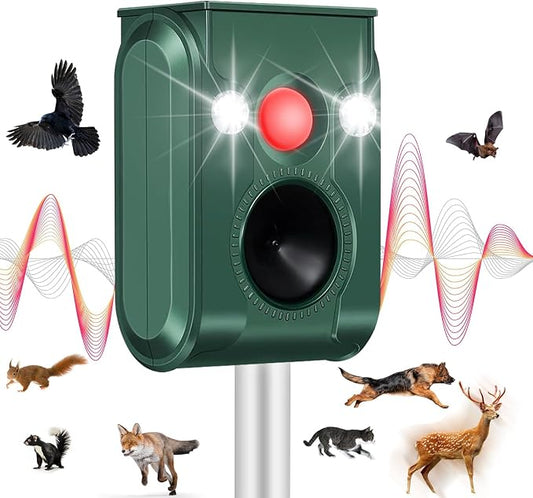 Cat Repellent Outdoor, Solar Ultrasonic Animal Repellent with Motion Detection, Waterproof Deer Repellent Device for Yard Garden Lawn, Effective Against Cat Dog Skunk Raccoon Squirrel