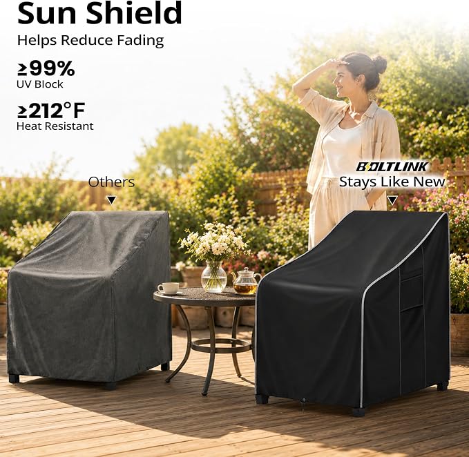 Patio Chair Covers Waterproof, Heavy Duty Outdoor Furniture Covers Fits up to 29W x 30D x 36H inches -2 Pack,Black