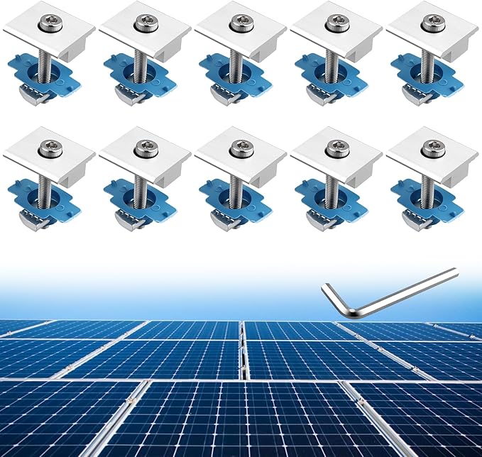 Anbte 10pcs Solar Panels Mid Clamps for Standard Unistrut, Aluminium Solar Panel Brackets 30mm/35mm, Mounting Kit for Metal Roof, Tin Roof, Flat Roof, Sheet Roof, Silver
