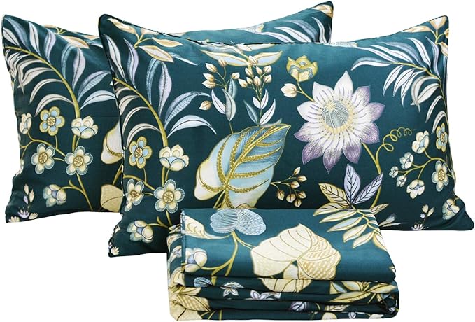 FADFAY Sheets Set Twin XL Teal Elegant Floral SheetsTropical Plam Leave Sunflower Bedding 800 TC Luxury Summer Bedding 100% Egyptian Cotton Deep Pocket Bed Sheets Set, 4 Pieces-Twin Extra Long Size