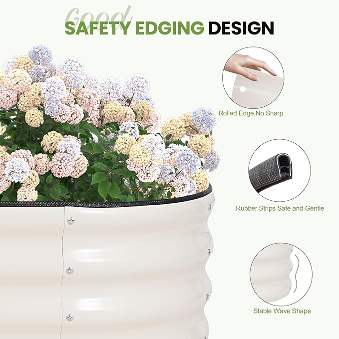 G GOOD GAIN Raised Garden Beds - 8x2x1ft Galvanized Planter Boxes Kit with Protective Tape & Gloves & Tools | Oval Metal Outdoor Raised Bed for Gardening Vegetables, Fruits, Flowers, Herbs, White