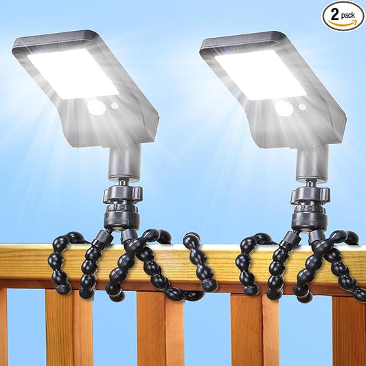 Solar Fence Lights Outdoor, 60 LEDs Motion Sensor Security Light with Flexible Octopus Tripod, 3 Lighting Modes, Adjustable Angle for Fence Deck Camping Patio (2)