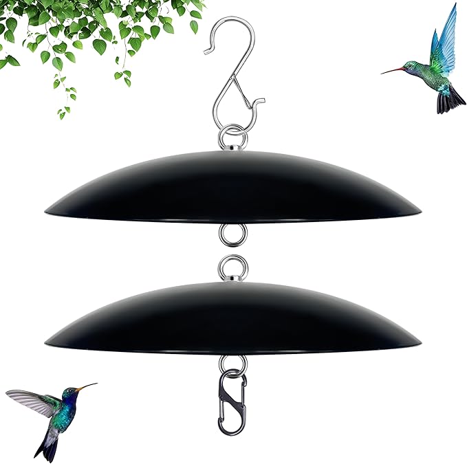 10" Mini Bird Feeder Rain Guard, Hummingbird Feeder Shade Dome Cover, for Small Feeders, Works with Ant Guards (Black), 2 Pack
