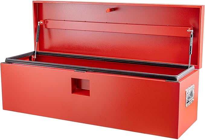 Heavy Duty Steel Truck Toolbox – 76x38x38cm – Gas Shock Lid – t-Handle Lock – Weatherproof Rubber Seal – Secure Underbody Storage Chest – Fits Pickup, Truck Bed, RV, Trailer