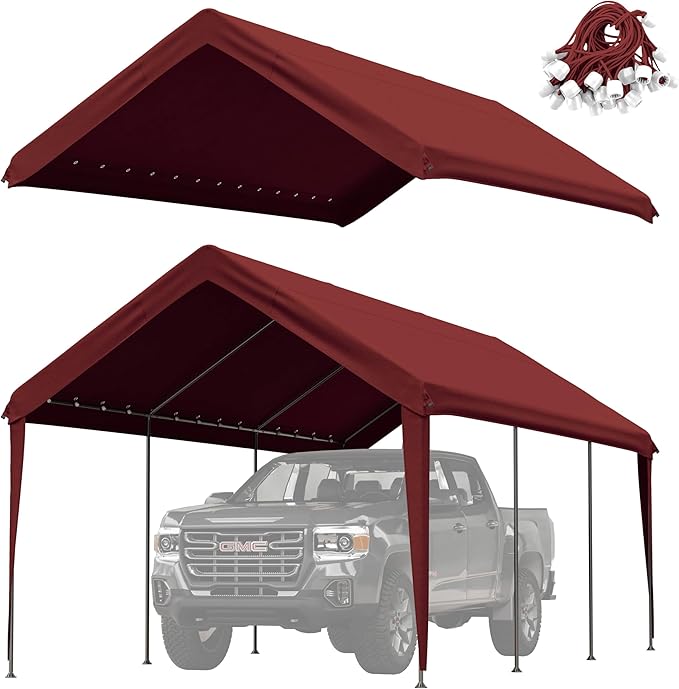 Carport Replacement Canopy Cover 10'x20' for Tent Top Garage Shelter Cover, 800D Heavy Duty Oxford Waterproof & UV Protected Car Canopy Tarp with Ball Bungees (Frame is not Included)
