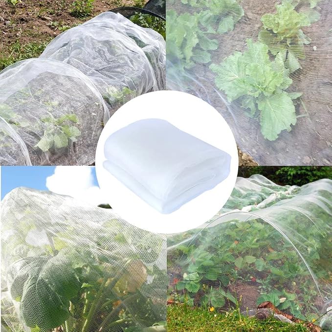 Agfabric Garden Netting 5'x50' Insect Pest Barrier Bird Netting for Garden Protection,Row Cover Mesh Netting for Vegetables Fruit Trees and Plants,White