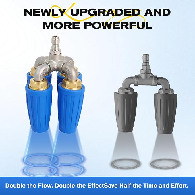 4-in-1 Turbo Nozzle for Pressure Washer, 360° Rotating Power Washer Nozzle Tip, 304 Stainless Steel & Brass, 5000 PSI Best Performance / 7000 PSI Max, 5–10 GPM, 1/4" Quick Connect